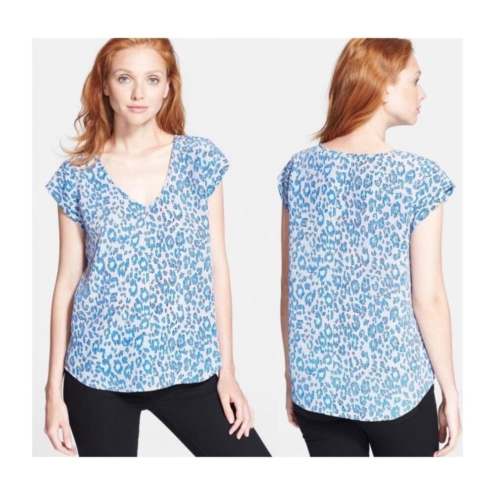 JOIE Lynny Leopard Print Silk Blouse Blue & Black Size Small